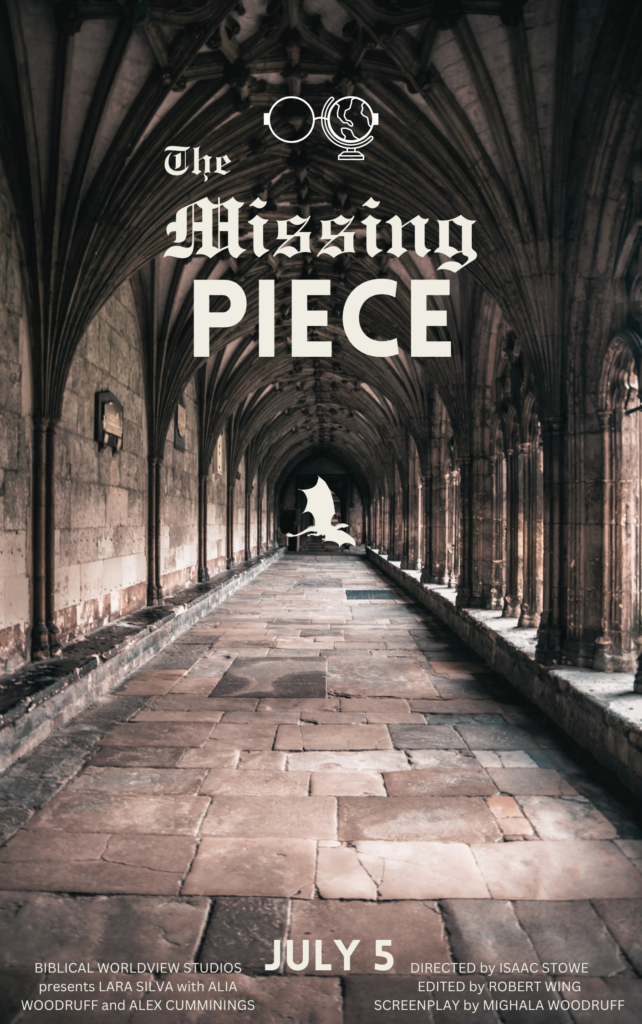 A white dragon flying at the end of a stone hallway in a medieval castle 